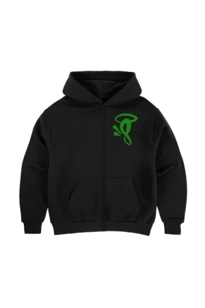 Syna World Black​ ZIP Up Green Logo Hoodie 2