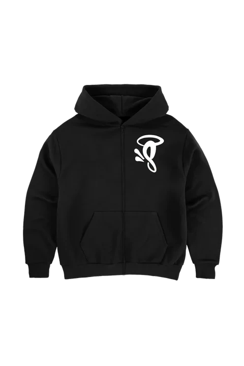Syna World Black​ ZIP Up Logo White Hoodie