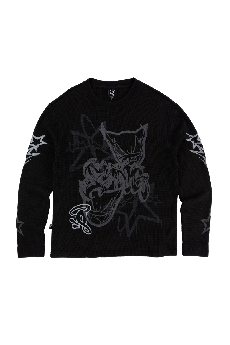 Syna World Dvl Waffle Ls Washed Black Sweatshirt