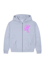 Syna World Marl Grey ZIP Up Pink Logo Hoodie