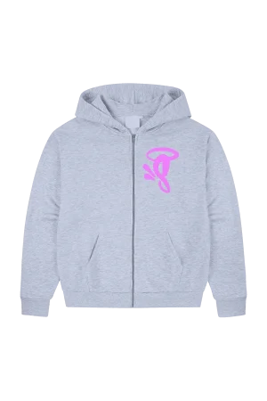 Syna World Marl Grey ZIP Up Pink Logo Hoodie