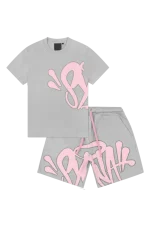 Syna World “Syna” Logo Grey/pink T-shirt & Shorts Set