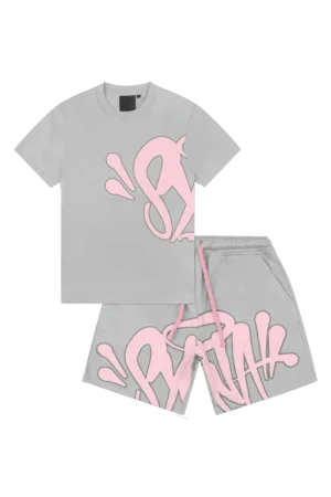 Syna World “Syna” Logo Grey/pink T-shirt & Shorts Set