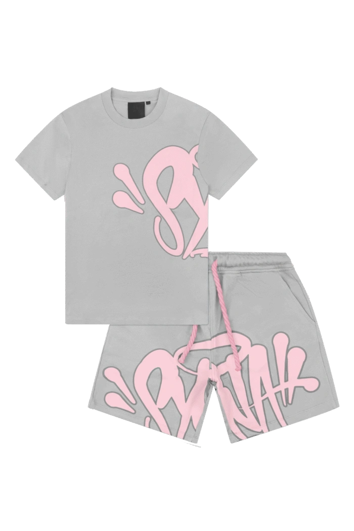 Syna World “Syna” Logo Grey/pink T-shirt & Shorts Set
